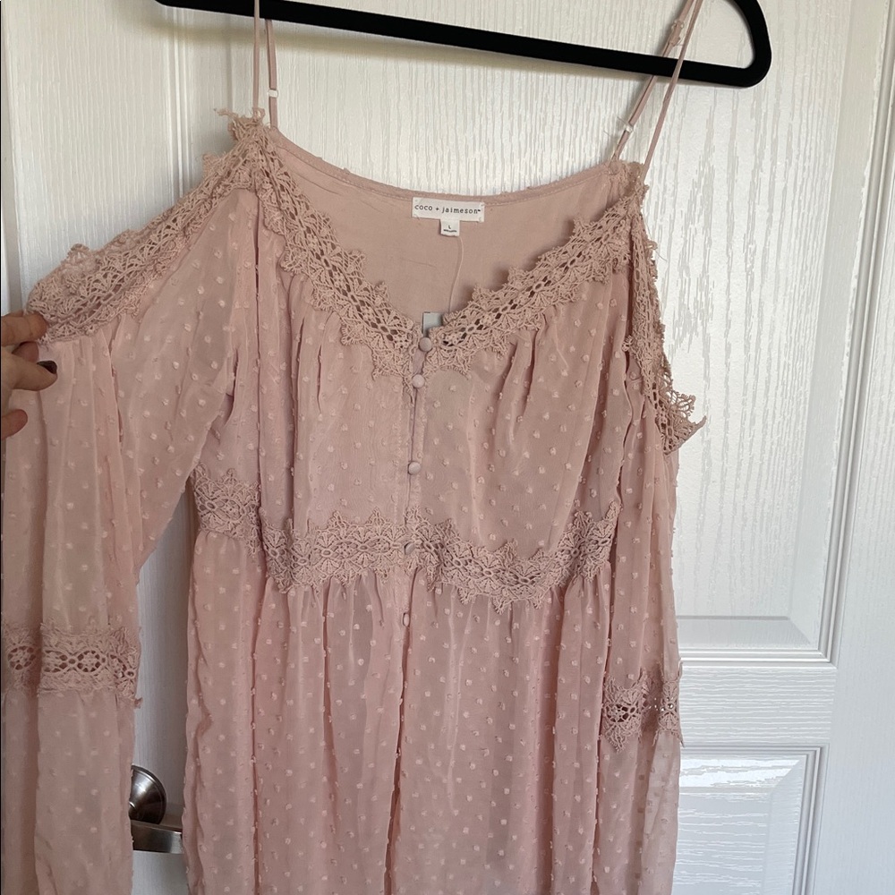 Love J Blush Lace Detail Cold Shoulder Blouse
